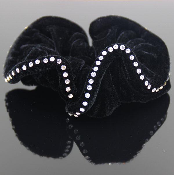 Velvet Hair Tie with Rhinestones - Non-Fading, Diamond-Studded Korean Scrunchie Hair Accessory