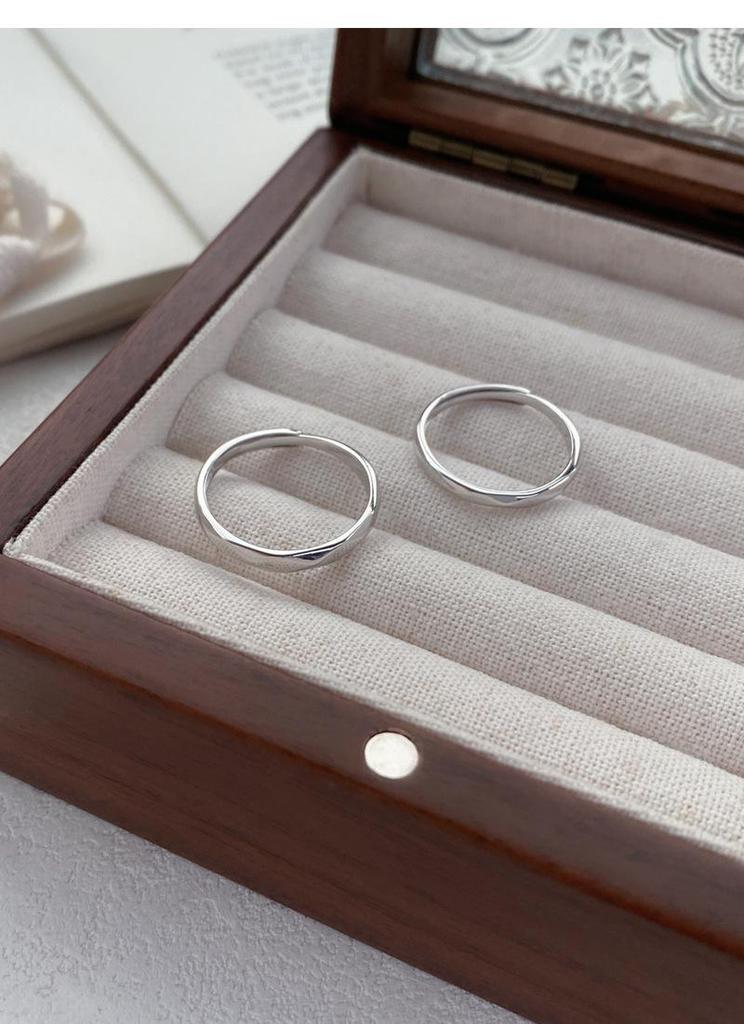 S999 Sterling Silver Minimalist Diamond Shape Adjustable Couple Ring Set - Light Luxury Pure Silver Band
