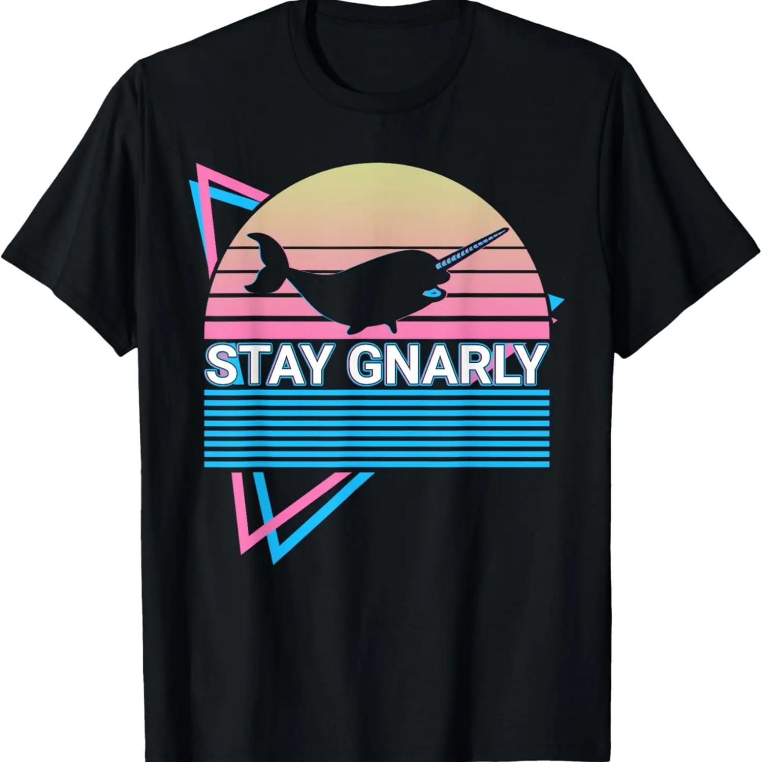 Narwhal Retro Stay Gnarly T-Shirt,100% cotton S