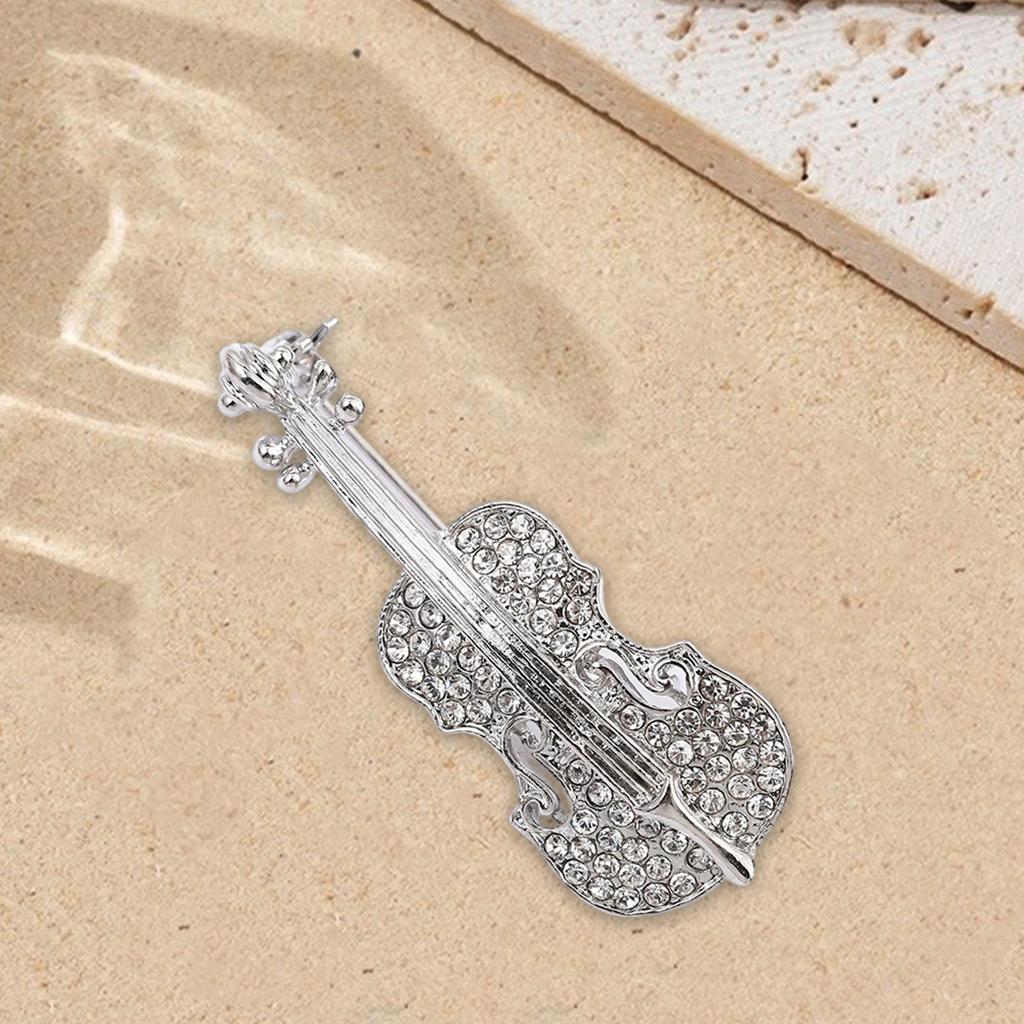 Elegant Vintage Violin Brooch Musical Instrument Jewelry Accessory for Trendy Women Men Alloy Rhinestones Gifts
