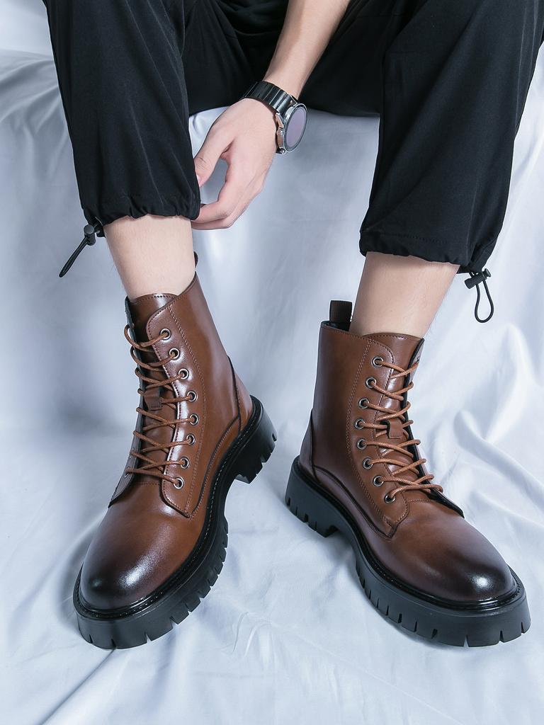 Men's shoes large size new leather boots fashion outdoor casual shoes trend British style high top Martin boots can be