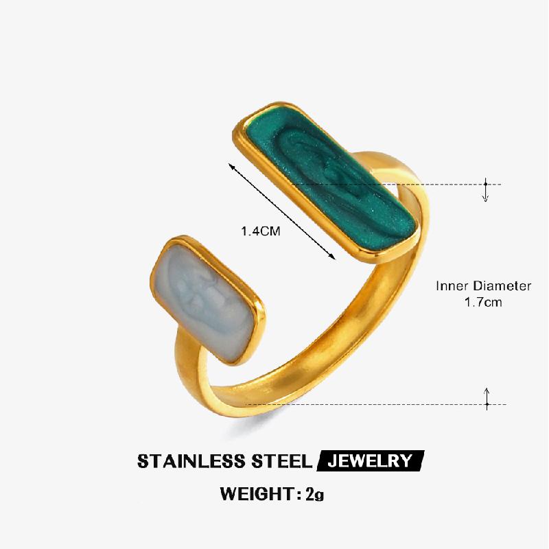 Vintage Stainless Steel Geometric Rings Women Oil Dripping Square Adjustable Open Rings Fashion Minimalist Banquet Jewelry Gifts