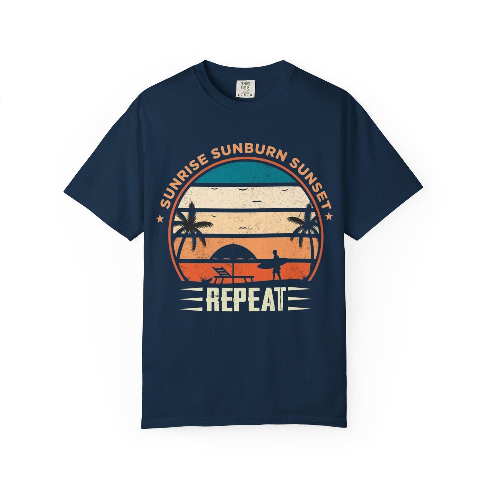 Sunset Repeat T-Shirt, Summer Vibes Graphic Tee, Retro Sunset Shirt L