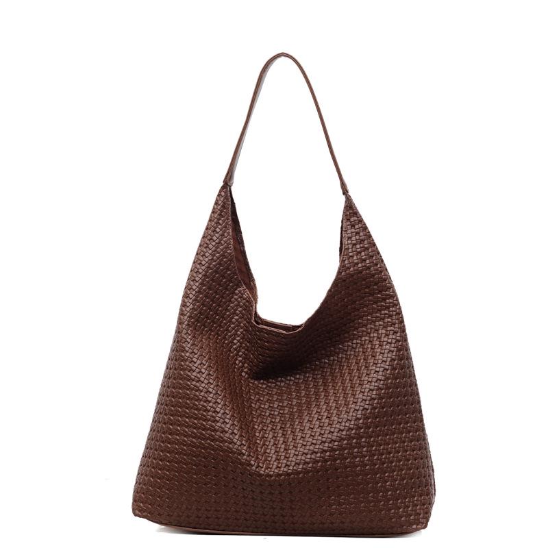 Woven Large Capacity Shoulder Handbag - High-End Commute Tote & Mother-Child Bag. One Size кофейный