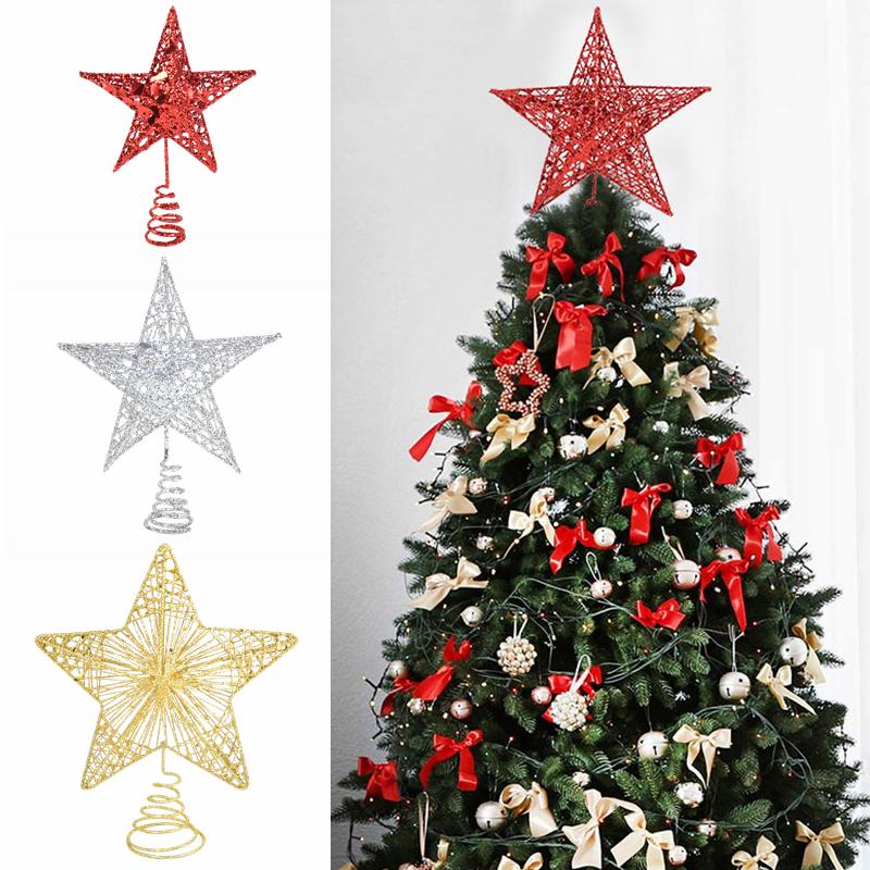 Weihnachtsbaum Gold Glitzer Top Pentagramm Stern Weihnachtsdekorationen für Zuhause Weihnachtsbaum Ornamente Neujahr Festival Dekor
