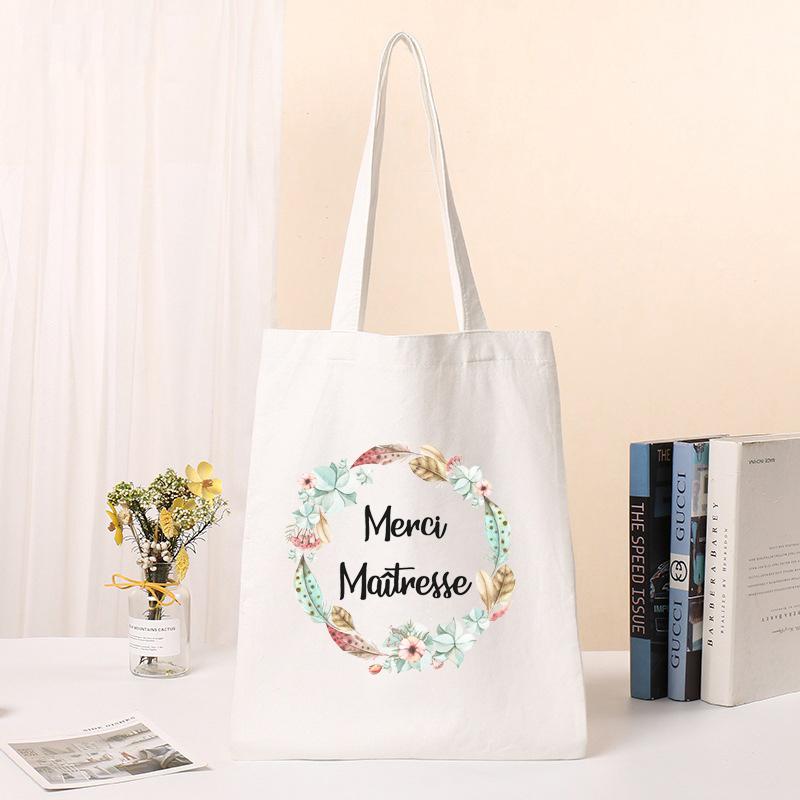 New Female Bag Shopping Bags Shoulder Bag Foldable Reusable Casual Thank You Mistress Print Canvas Student Portable Handbags