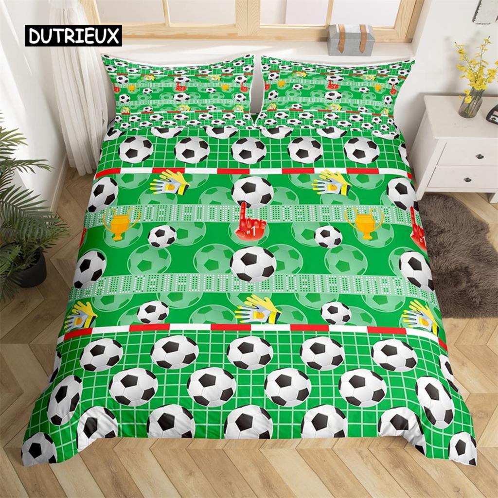 Boys or Girl 3D Football Duvet Cover Set Comforter Cover Ball Sport Theme Bedding Set Single Twin for Kids Teens Gift Bedroom