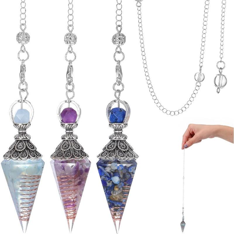 Amethyst Rainbow Stone Aquamarine Crystal Pendulum, Wiccan Supplies and Tools, Pendulos De Energia, Healing Crystals for Energy Balancing Chakra
