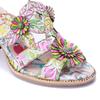 Johnature Retro Three-dimensional Flower Colored Fashion Slippers Genuine Leather Printed Coarse Heel Sandals