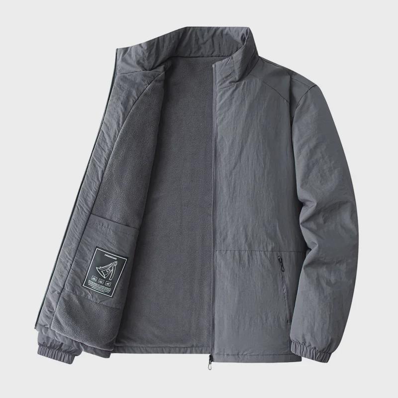 Plüsch-Stehkragenjacke für Herren: Dick, lässig, lockere Passform für Herbst/Winter, ideal für Personen mittleren Alters und ältere Menschen.