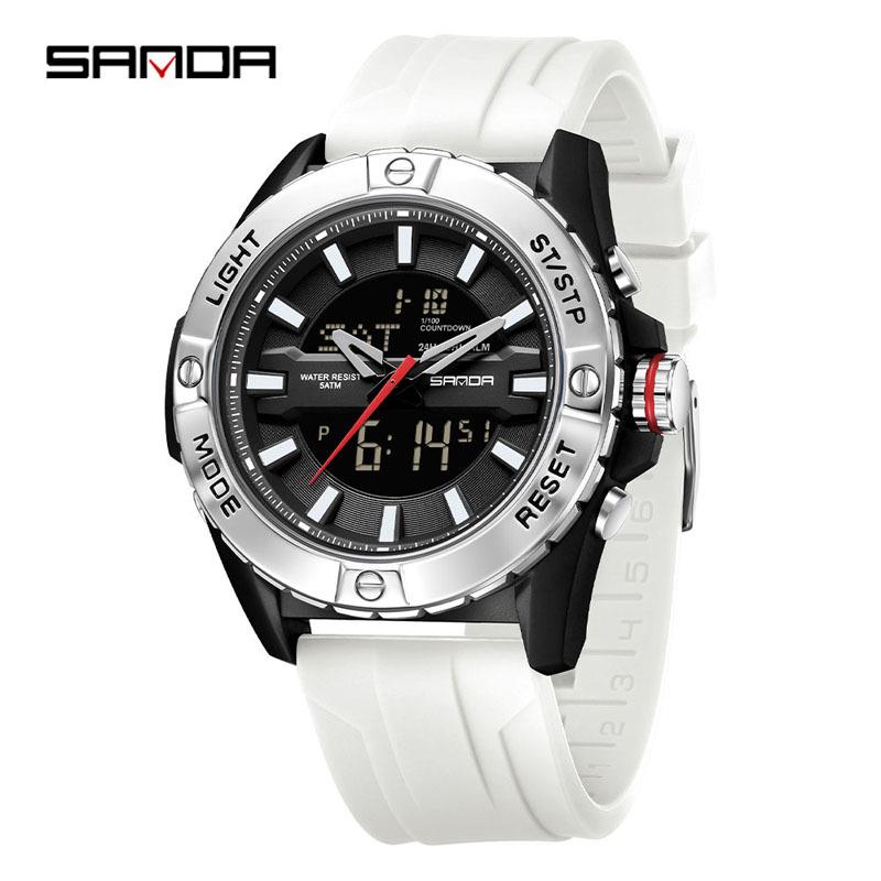 SANDA Multifunctional Outdoor Waterproof Watch with Three-Time Zone and Calendar Features for Students