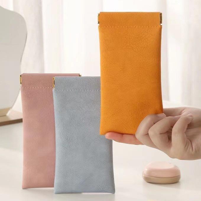 Unisex Leather Sunglasses Case with Spring Clip Closure