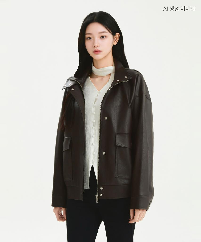 ROEM High-Neck Oversized Faux Leather Jacket Rmjkg49R11