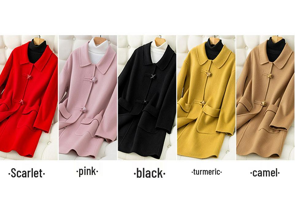 New Autumn/Winter Double-Faced 100% Wool Coat with Peter Pan Collar - Mid-Length, Loose Fit, Fashionable Temperament Overcoat