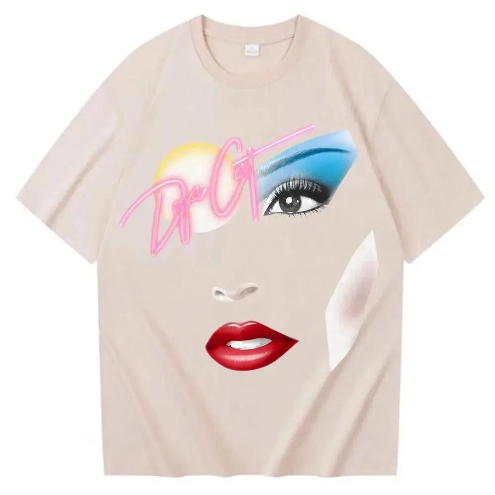 T-shirt Unisex con Stampa Divertente Faccia Mezzitoni Doja Cat Nuova Estiva Girocollo 100% Cotone Moda Stile Harajuku Oversize Casual