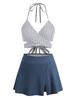 2025 European & American Sexy Backless Split Swimsuit Bikini with Solid Color Skirt Style for Women