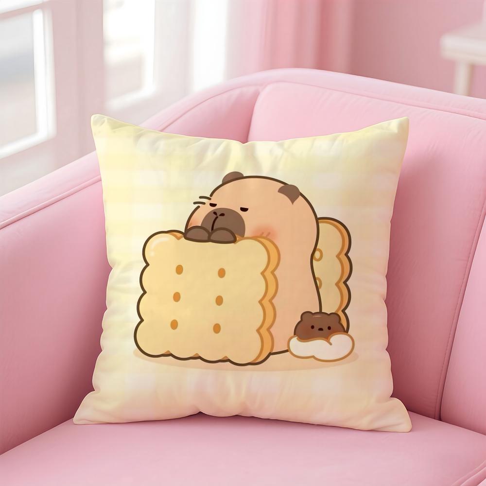 Cute Cartoon Capybara Cushion Cover Comfortable Reversible Pillow Cover Ideal for Car Sofa Bedroom & Beyond