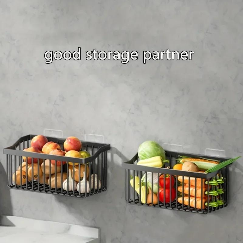 Multi Functional Wall Mounted Fruit and Vegetable Basket No Need for Punching Holes Kitchen Storage Rack Drainage Storage Rack