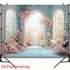 Eleganter blauer Bogen Rosa Blume Hintergrund Romantischer Blumiger Flur Hochzeitsfeier Hintergrund