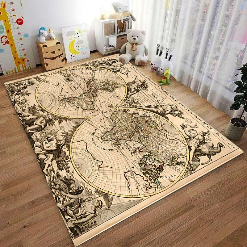 Vintage World Map Carpet Design suitable as a non-slip mat for the living room or bedroom sofa