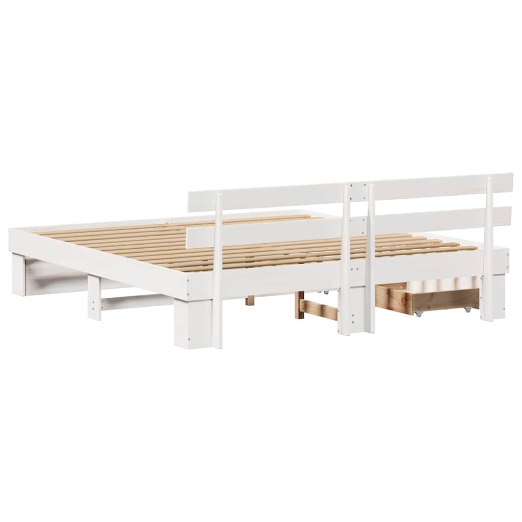 Bed Frame with Headboard White 200 x 200 cm Solid Pine Wood