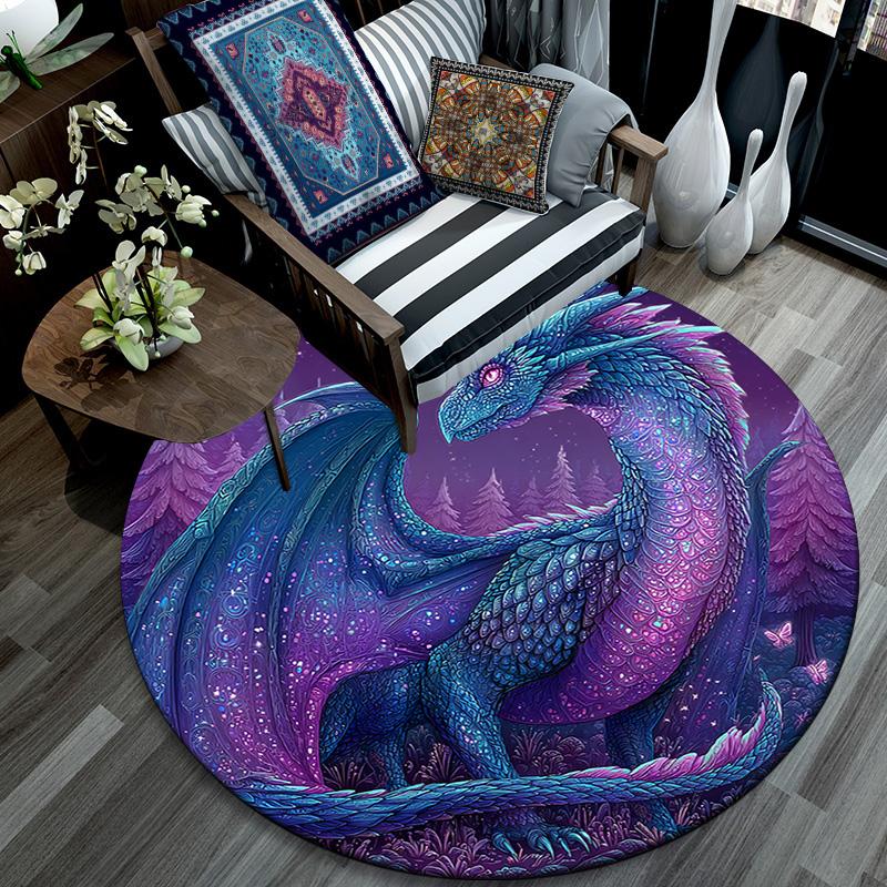 Purple Dragon Round Area Rug,Carpet Rug for Living Room Bedroom Sofa Playroom Decor,Non-slip Floor Mat