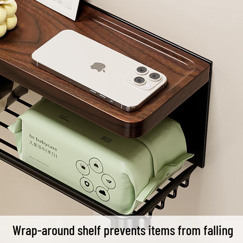 Walnut Bathroom Toilet Paper Holder & Storage Shelf