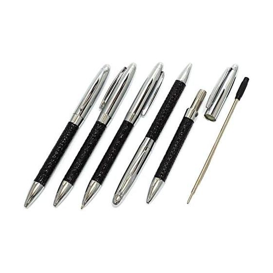 2-Pack Genuine Leather Wrapped Brass Ballpoint Pen, Director Model, Luxury Gift Box, Black K7-PD03-2-B. Full Chrome Plating, Premium Brass Parts,