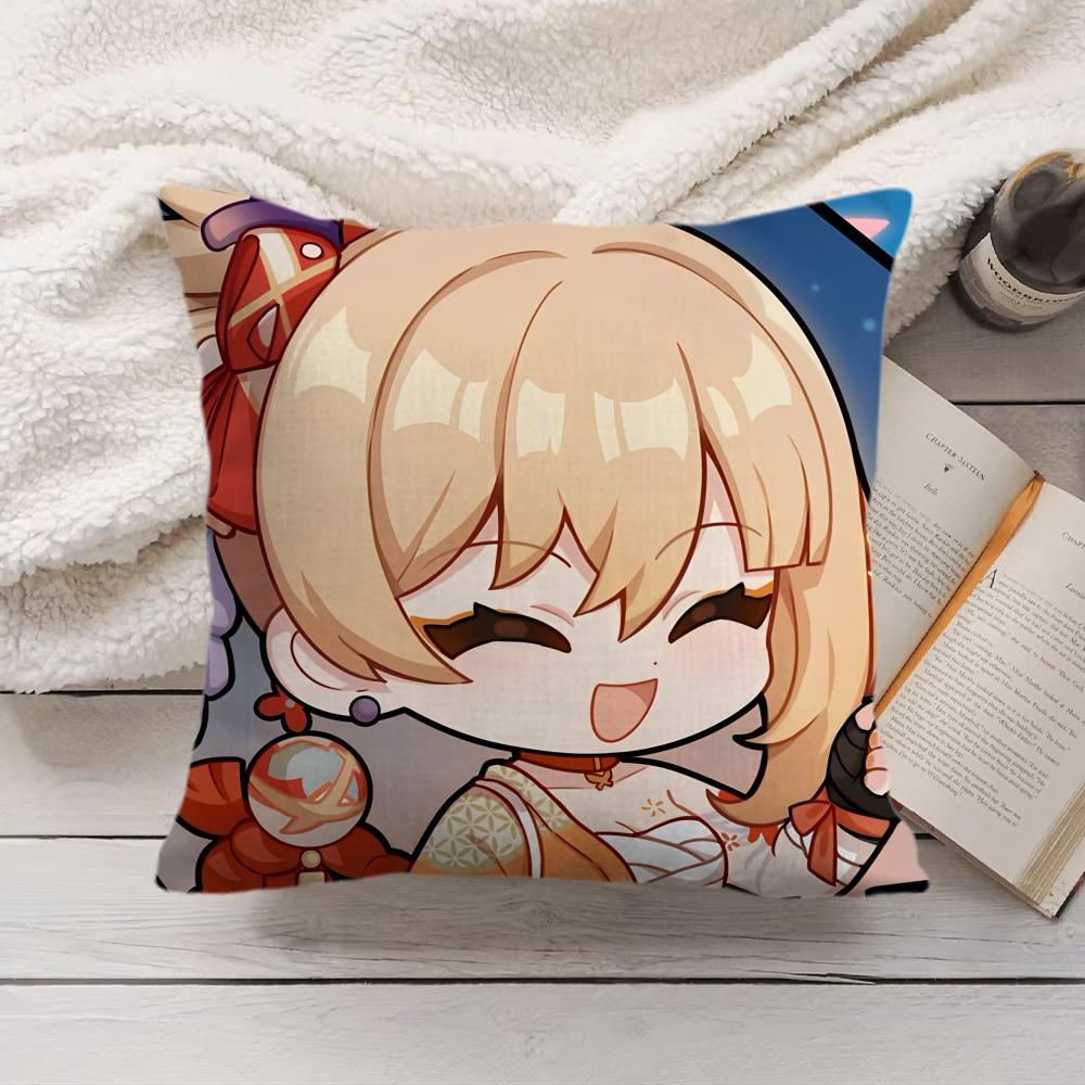 Yoimiya Cute Genshin Impact Cushion Cover Silky Short Plush Invisible Zipper Dustproof Sofa Pillow Case For Home Decor