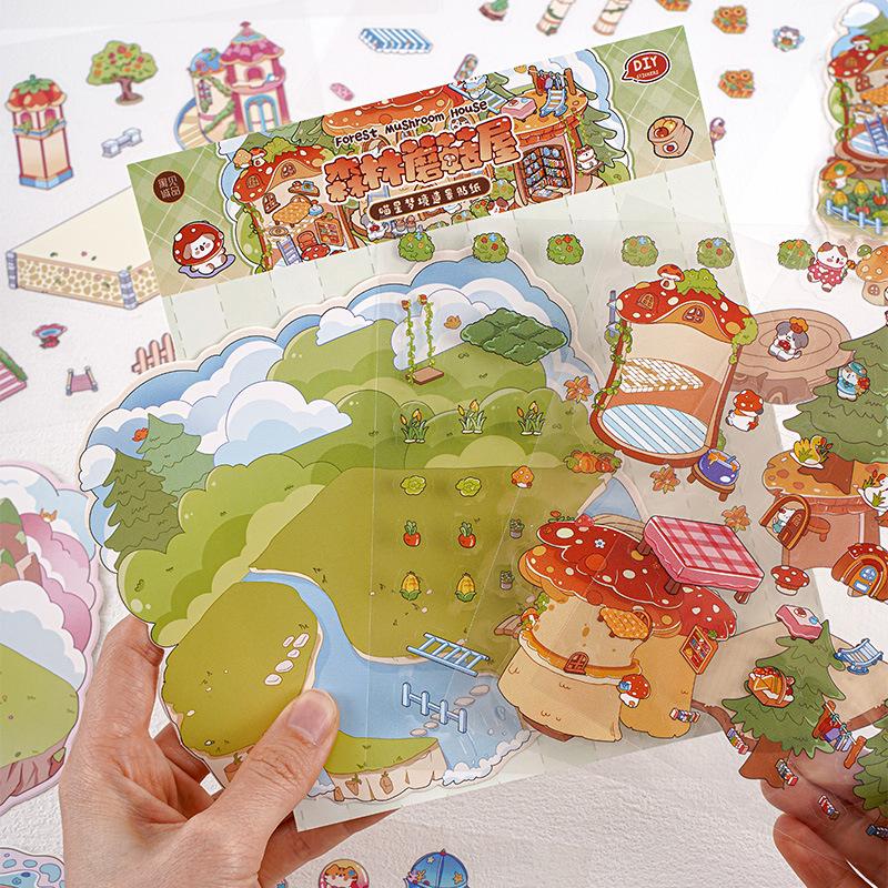 3Stickers+1Scene fun 3D Stickers Adhesive Diy Scrapbooking Diary Album junk journal supplies Craft Supplies