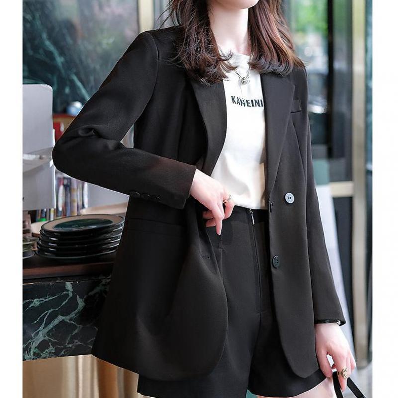 Outono feminino moda casaco entalhado preto blazers manga longa jaquetas sólidas entalhados topos