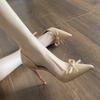 Side Empty Nude Bow French High Heels Femininity Patent Leather Pointed Stiletto Single Shoes Women