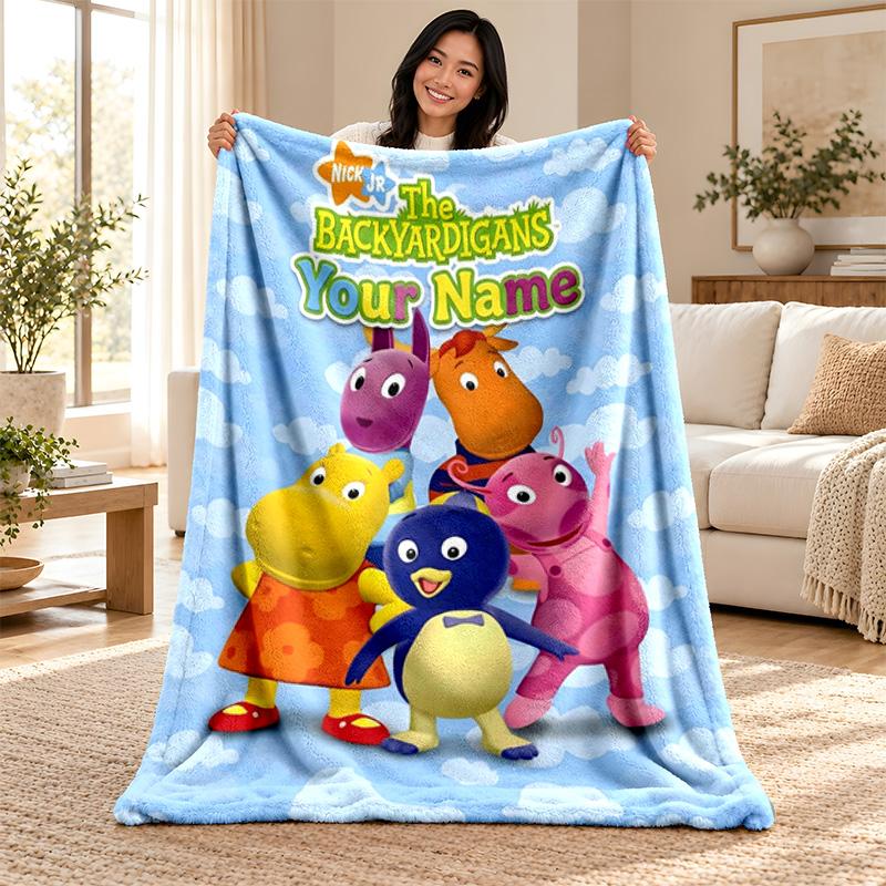 Backyardigans Custom Name Fleece Blanket Personalized Soft Cozy Throw Blanket Customized Gift for Birthday Christmas