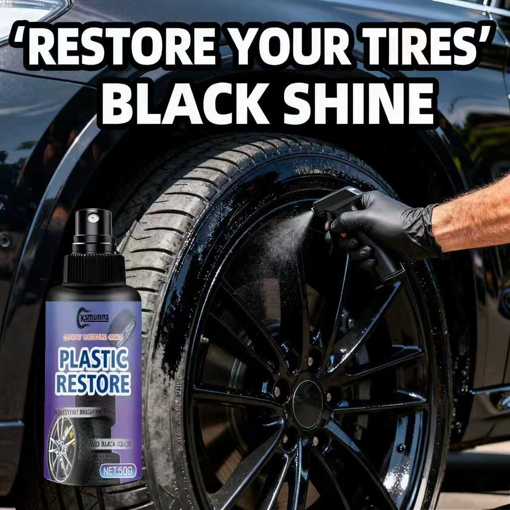 Ksmumns Tire Dressing & Plastic Restore Spray 50g - Car Tire Gloss Enhancer, Add Black Color, Quick Shine & Persistent Brightnes