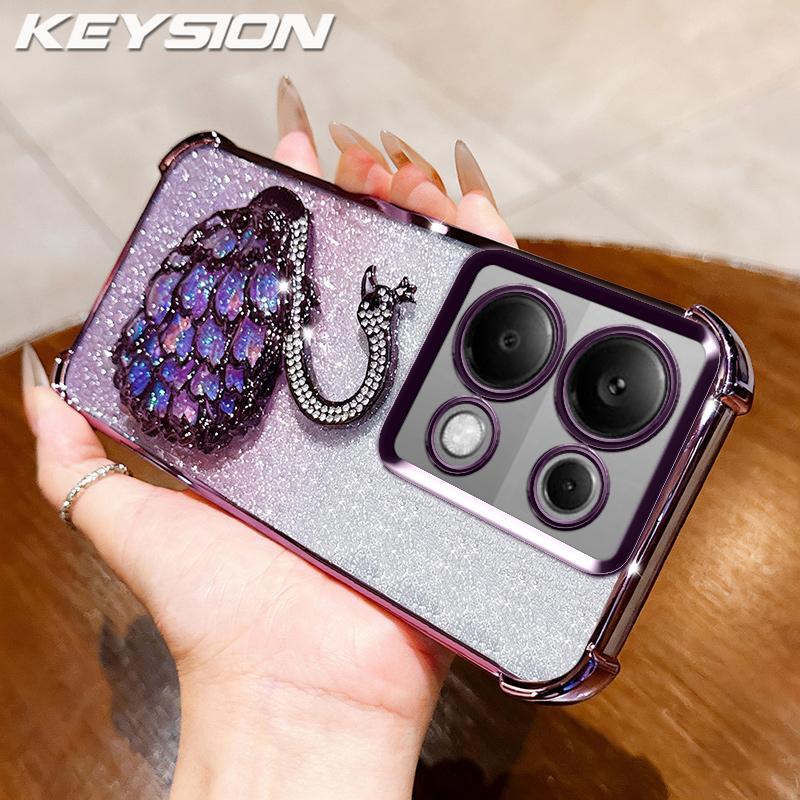 

KEYSION Протиударний чохол з покриттям для телефону для Redmi Note 13 Pro 4G 13 5G Блискучий чохол-підставка з лебедем та камінням для POCO X6 Pro M6 Pro for Redmi Note 13 Pro 5G фіолетовий