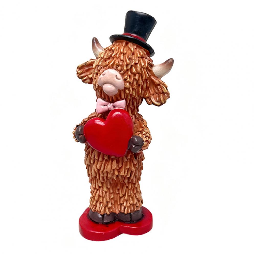 Valentine s Day Couple Highland Cow Figurine Holding Rose Love Heart Highland Cattle Resin Statue Wedding Figurine Ornament