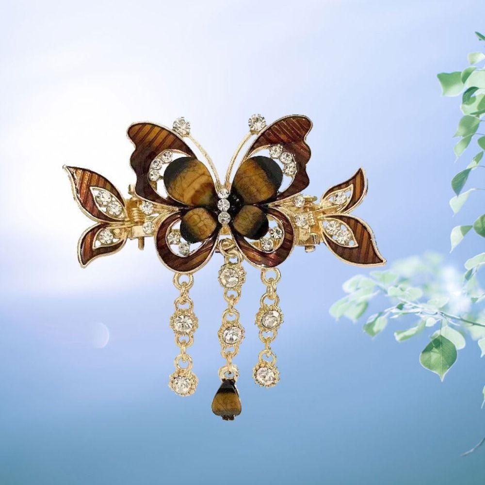 Zircon Rhinestone Butterfly Hair Clips Tassel Rhinestone Barrettes Crystal Small Hair Claw  Wedding