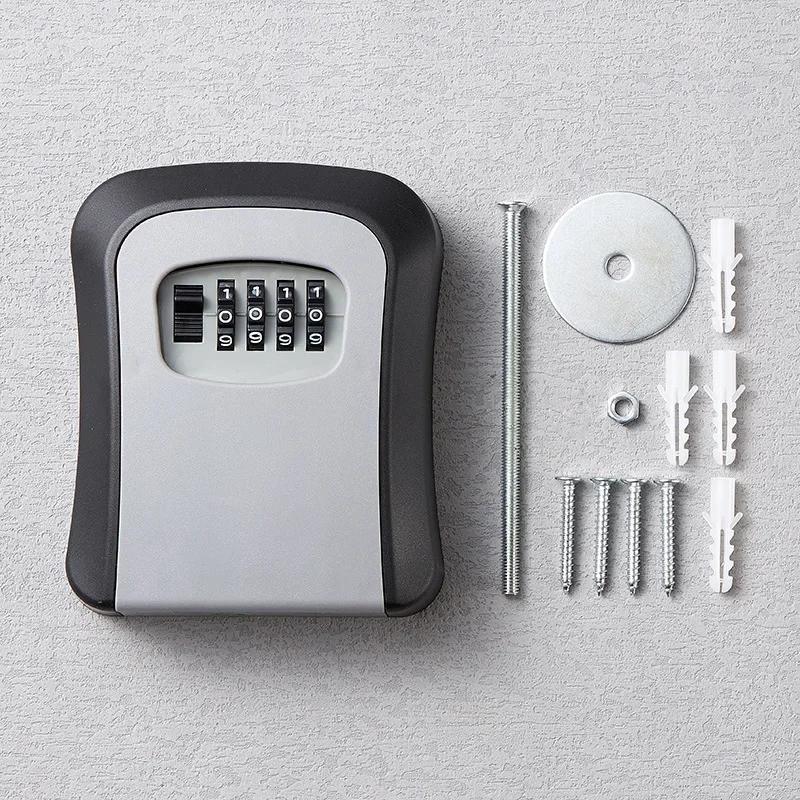 Home Key Lock Box Wall-mounted 4-digit Password Security Lock Key Storage Waterproof Storage Box for Home Office Key Storage