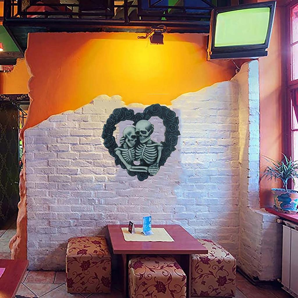 Halloween-Skelett-Paar-Türschild, schwarzer Rosen-Anhänger, dekoratives Türschild