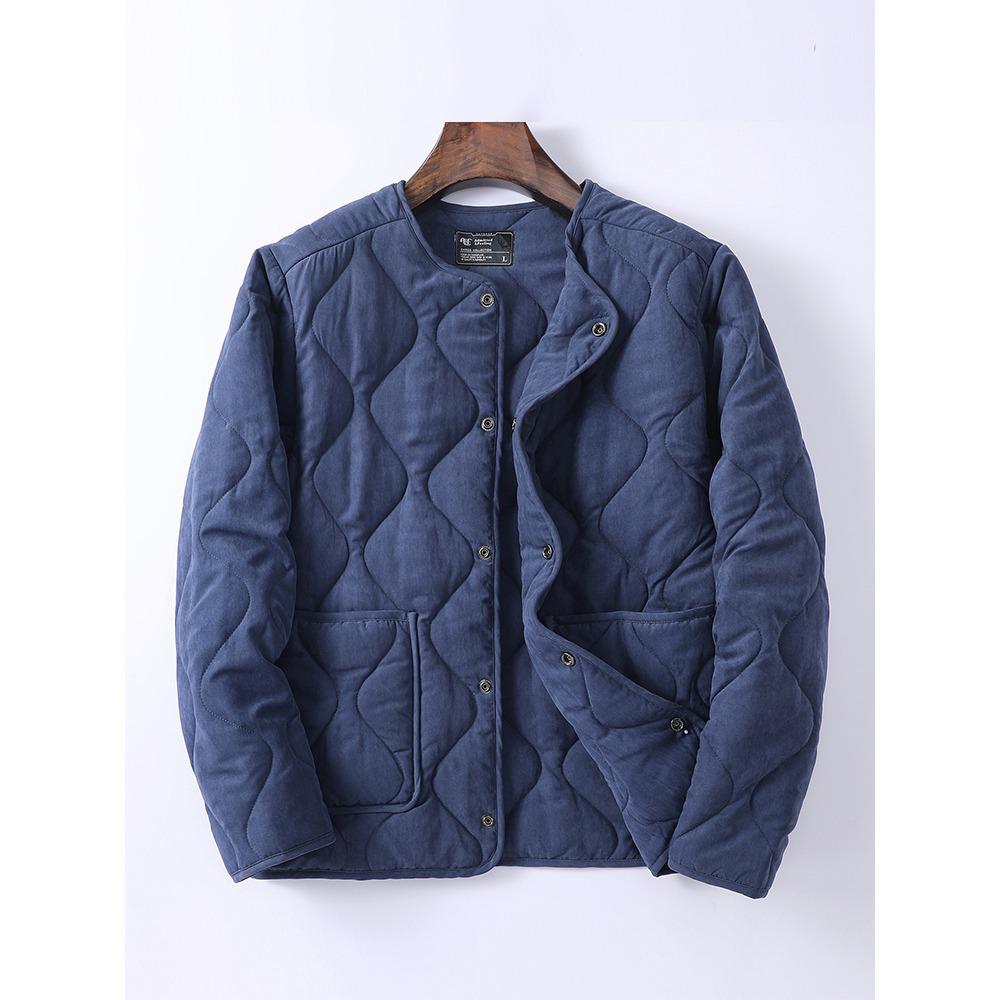 Men's Retro Collarless Cotton Jacket - Thick, Velvet, Versatile for Autumn & Winter