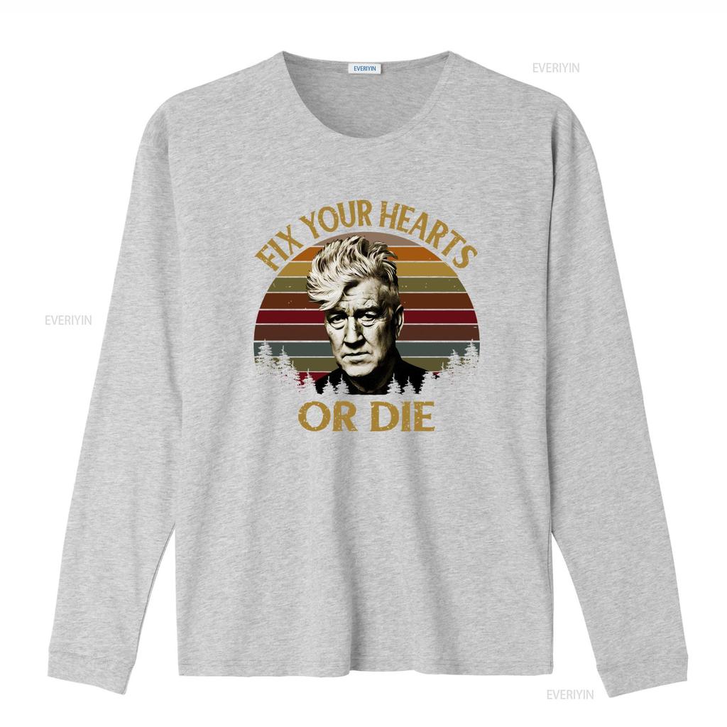 Retro David Lynch Fix Your Hearts Or Die Vintage T Shirt for Twin Peaks Fans Vintage Washed Homme Breathable