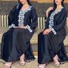 Ramadan Muslim Gold Embroidery Dresses Abayas Dubai Casual Kaftan Robe Ethnic Costumes with Long Sleeve for Womens
