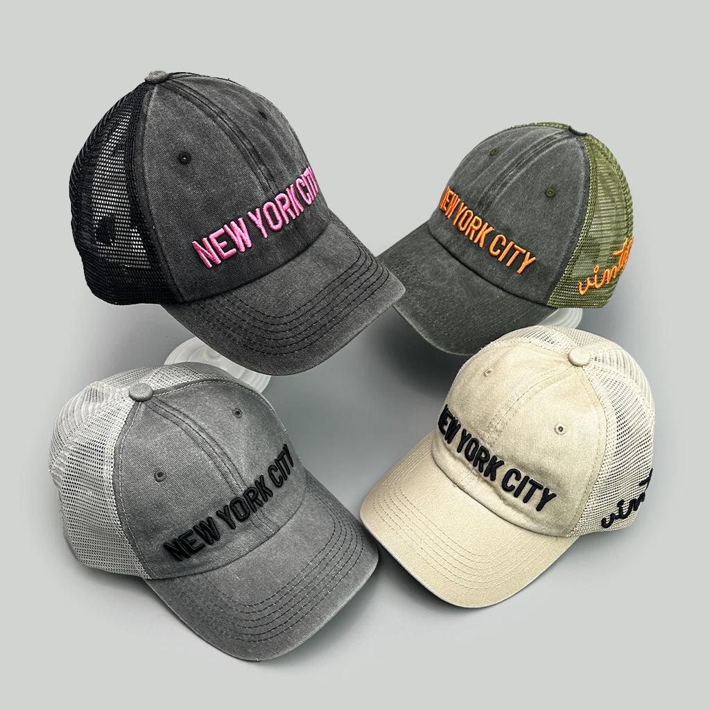 Simple Letter Embroidery Baseball Hats New Unisex Casual Sunshade Mesh Versatile Color Block Fashion Outdoor Retro Trucker Caps