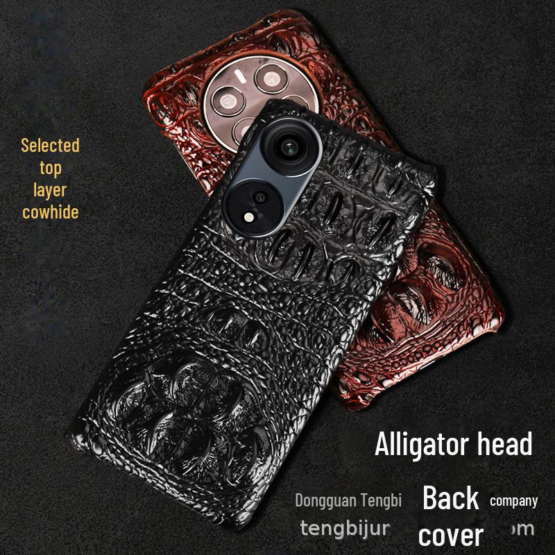 Crocodile Pattern Genuine Leather Phone Case for Oppo A1 Pro, A57 5G, A2 Pro, A97 - Anti-Fall Protection Sticker
