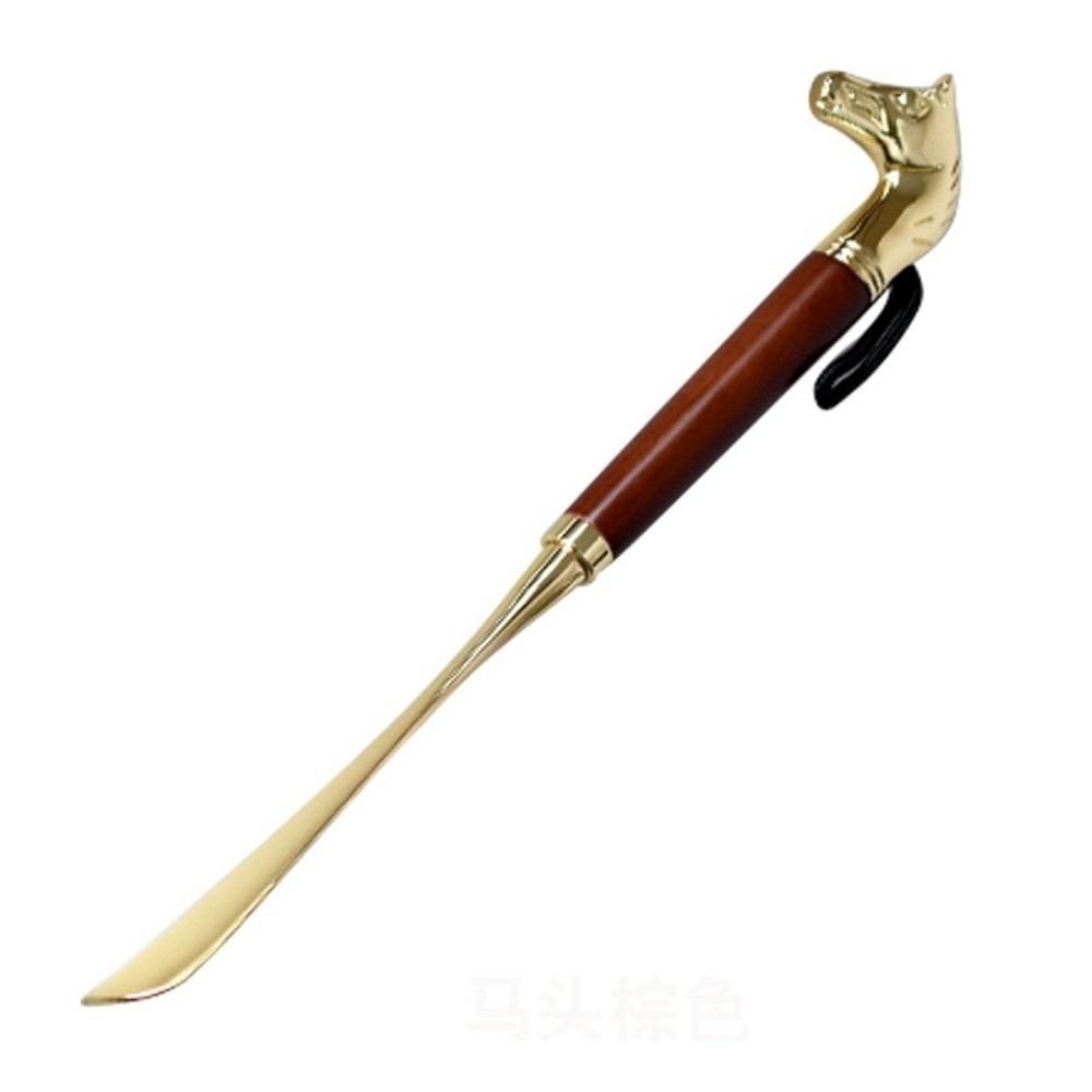 

32cm Metal Shoe Horn Lion/Horse Head Long Wood Handle Shoehorn Shoes Wearing Tool Durable Portable Shoe Lifter Women Men