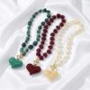 Boho Resin Perlenkette Knebelverschluss Damenschmuck Mode Klobiger Herzanhänger Geschenk