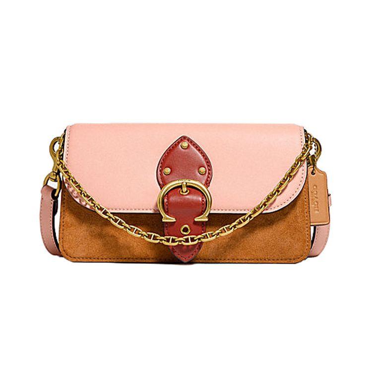 

Coach Beat 21 Vintage Color Block C Buckle Leather Chain Shoulder Bag Women shoulder bag Cherry-Blossom-Pink Brown C2697-B4SB8 Basic Set (Bag+Dust Bag)