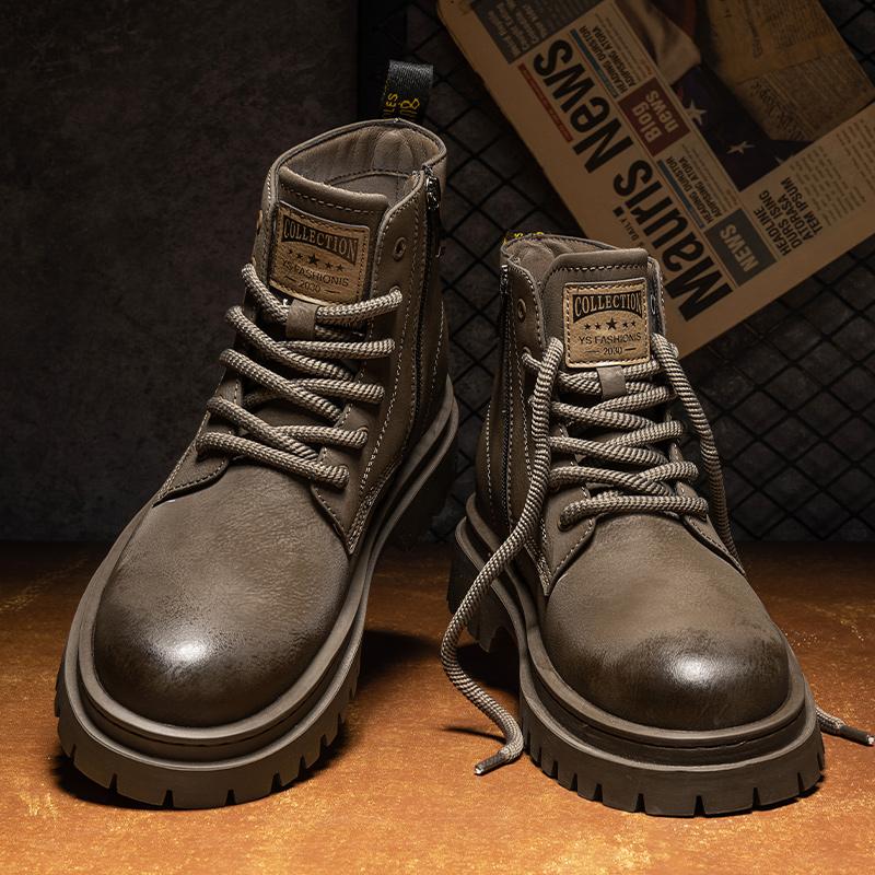 Outdoor Male Casual Leather Basic Boots High Top Wear Mens Desert Boots Leisure Walk Motocross Boots All-Match Men Ankle Botas