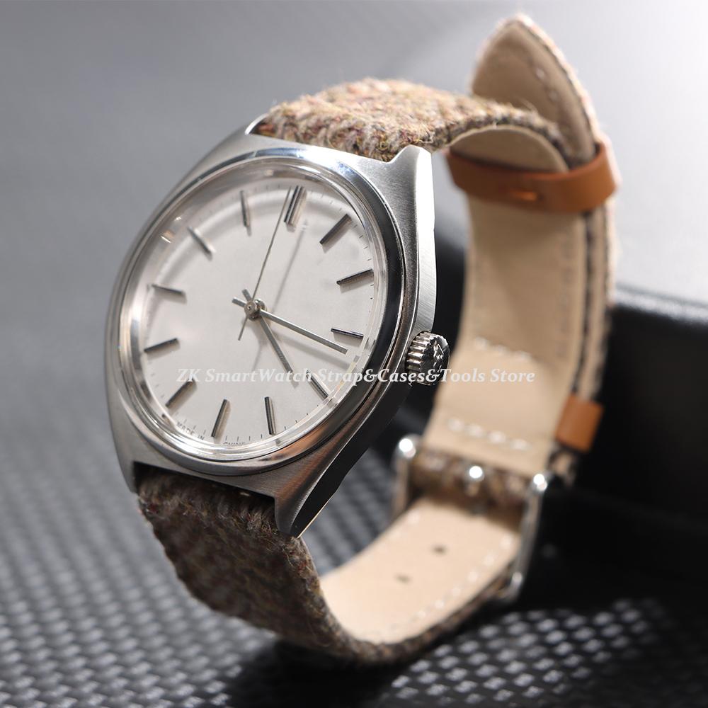 Vintage Nylon Leather Watch Strap 18mm 20mm 22mm Quick Release Watchband for F-91w Bracelet Brown Knitted Woolen Wristband Belt