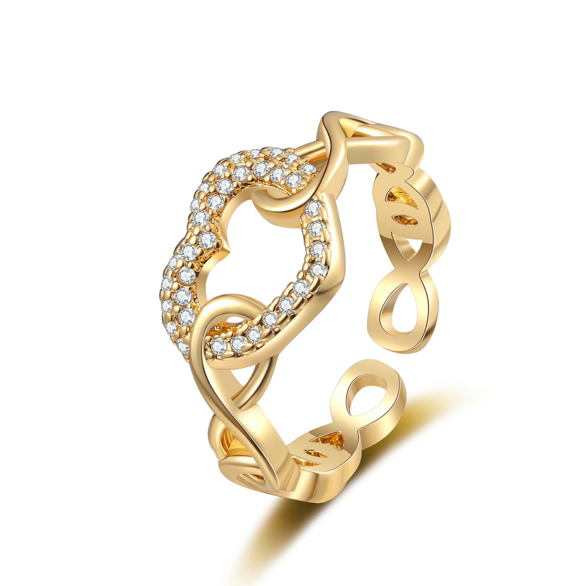 2026 Hollow Love Diamond Ring Women s Fashion Temperament Niche Heart Chain Hand Jewelry Resizable